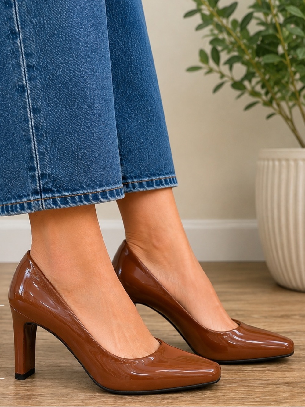 Alfani Step N’ Flex Tarah Brown Patent Leather Pumps Heels Size 7.5